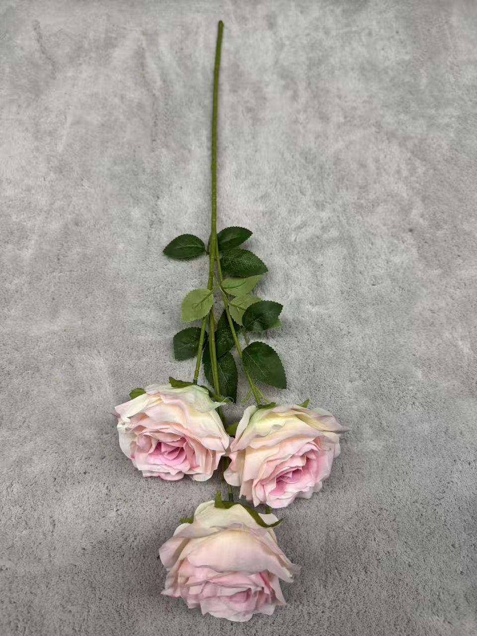 Crenguță Florală Artificială cu 3 Trandafiri 80 cm, Diverse Culori, cu Frunze Decorative, pentru Decor Interior