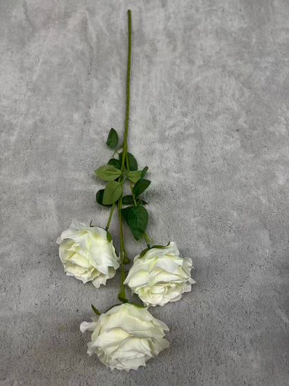 Crenguță Florală Artificială cu 3 Trandafiri 80 cm, Diverse Culori, cu Frunze Decorative, pentru Decor Interior