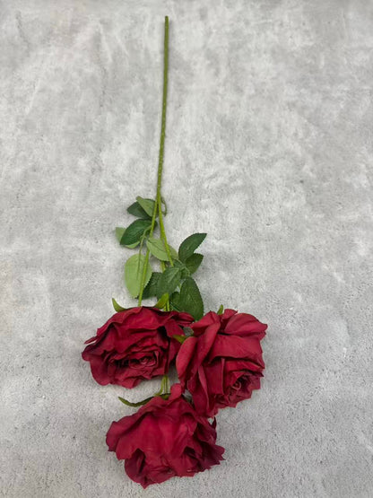 Crenguță Florală Artificială cu 3 Trandafiri 80 cm, Diverse Culori, cu Frunze Decorative, pentru Decor Interior