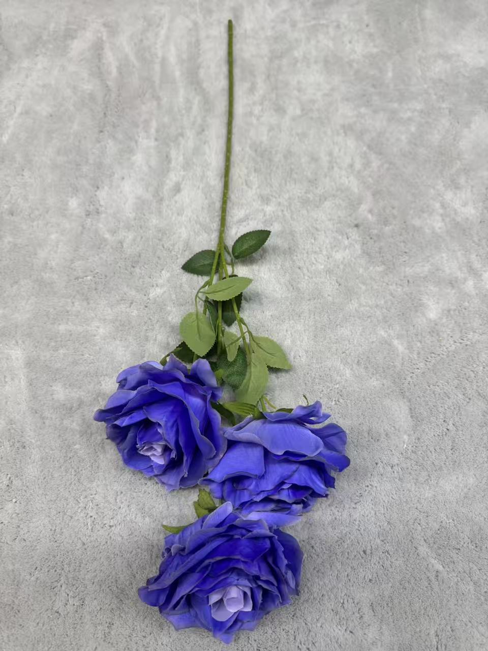 Crenguță Florală Artificială cu 3 Trandafiri 80 cm, Diverse Culori, cu Frunze Decorative, pentru Decor Interior