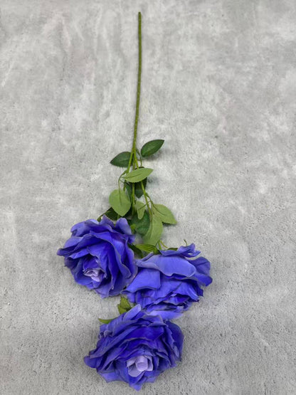 Crenguță Florală Artificială cu 3 Trandafiri 80 cm, Diverse Culori, cu Frunze Decorative, pentru Decor Interior