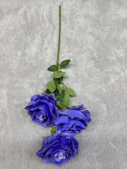 Crenguță Florală Artificială cu 3 Trandafiri 80 cm, Diverse Culori, cu Frunze Decorative, pentru Decor Interior