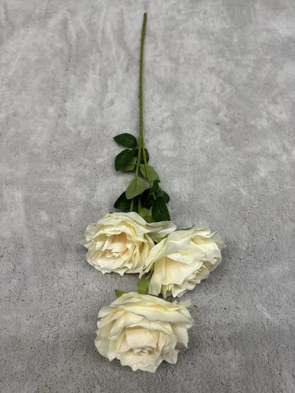 Crenguță Florală Artificială cu 3 Trandafiri 80 cm, Diverse Culori, cu Frunze Decorative, pentru Decor Interior