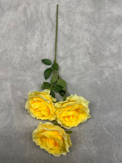 Crenguță Florală Artificială cu 3 Trandafiri 80 cm, Diverse Culori, cu Frunze Decorative, pentru Decor Interior