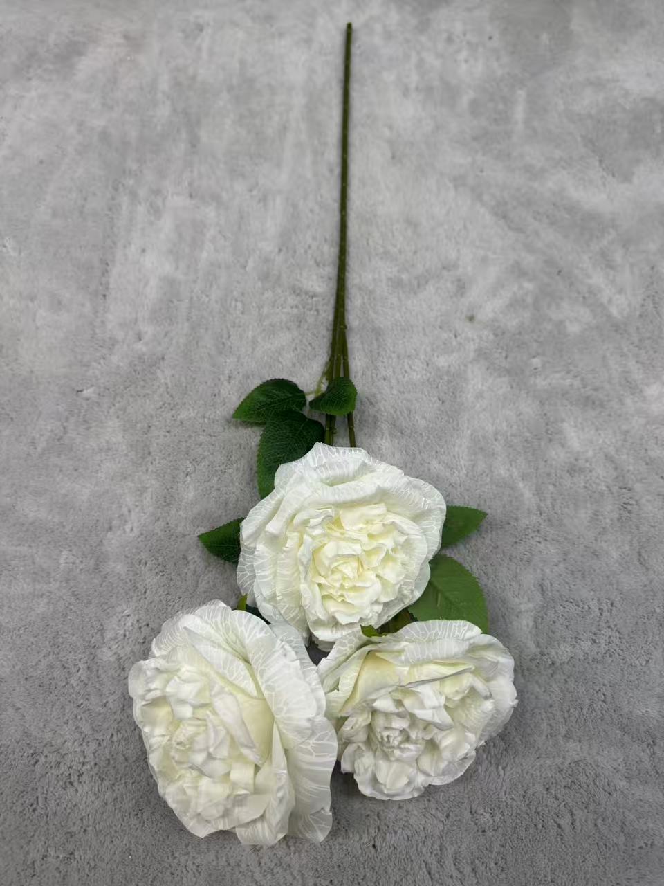 Crenguță Florală Artificială cu 3 Bujori 80 cm, Diverse Culori, cu Frunze Decorative, pentru Decor Interior