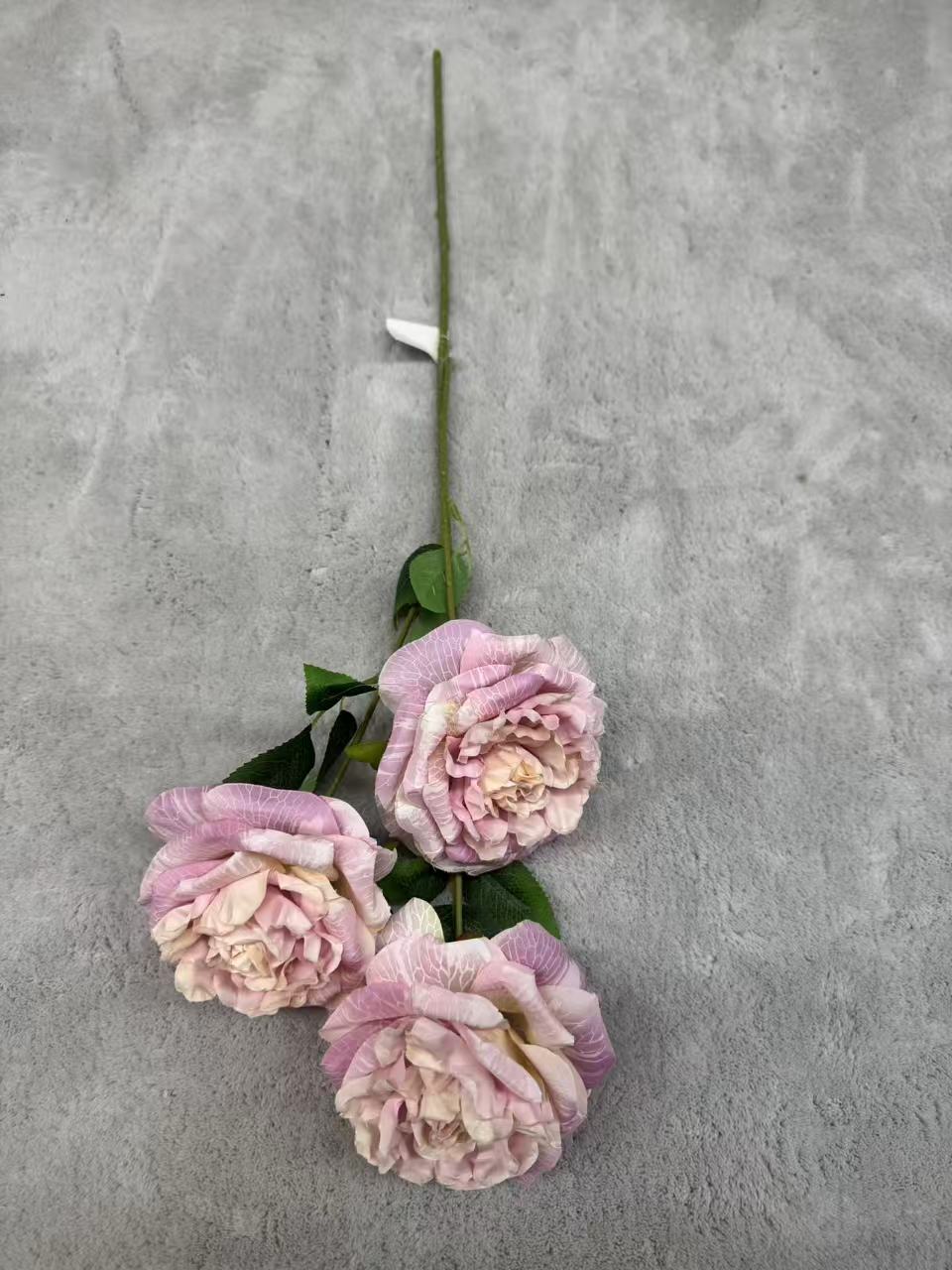 Crenguță Florală Artificială cu 3 Bujori 80 cm, Diverse Culori, cu Frunze Decorative, pentru Decor Interior