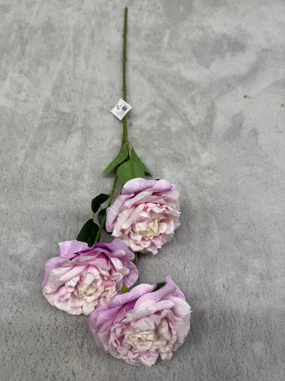 Crenguță Florală Artificială cu 3 Bujori 80 cm, Diverse Culori, cu Frunze Decorative, pentru Decor Interior