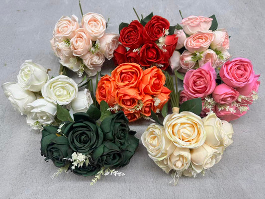 Buchet Floral Artificial cu 7 Trandafiri 55 cm, Diverse Culori, cu Frunze Decorative, pentru Decor Interior