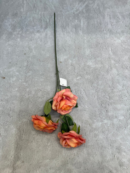 Crenguță Florală Artificială cu 3 Trandafiri 75 cm, Diverse Culori, cu Frunze Decorative, pentru Decor Interior