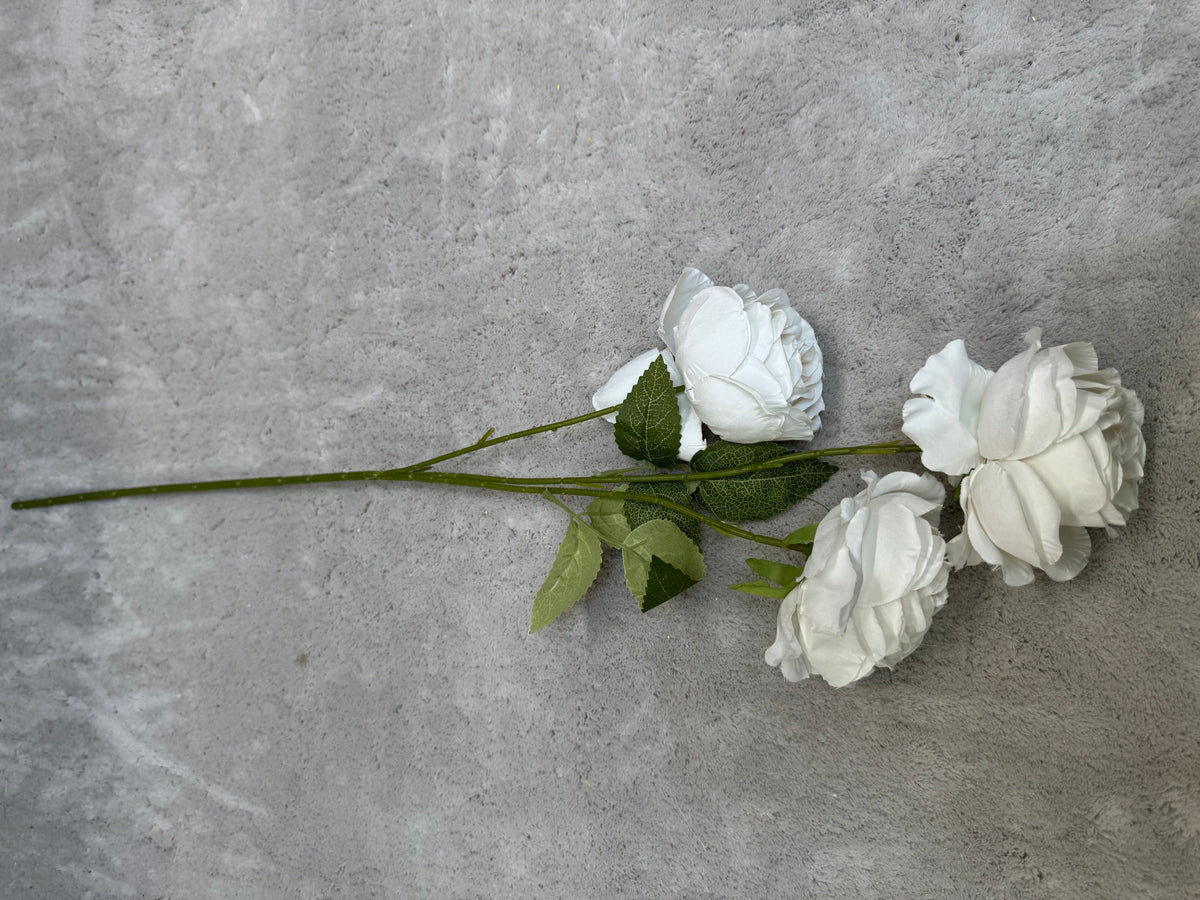 Crenguță Florală Artificială cu 3 Bujori 80 cm, Diverse Culori, cu Frunze Decorative, pentru Decor Interior