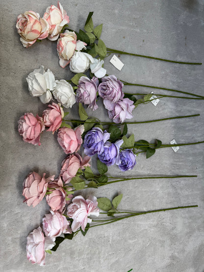 Crenguță Florală Artificială cu 3 Bujori 80 cm, Diverse Culori, cu Frunze Decorative, pentru Decor Interior
