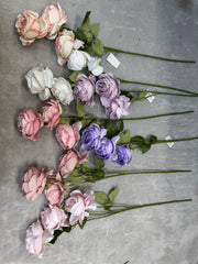Crenguță Florală Artificială cu 3 Bujori 80 cm, Diverse Culori, cu Frunze Decorative, pentru Decor Interior