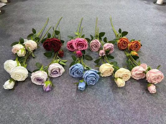 Crenguță Florală Artificială cu 4 Trandafiri 82 cm, Diverse Culori, cu Frunze Decorative, pentru Decor Interior