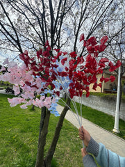 Crenguță Decorativă Artificială 80 cm cu Frunze Tip Ginkgo, Floare Albă Elegantă, 1 bucata