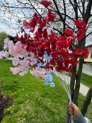 Crenguță Decorativă Artificială 80 cm cu Frunze Tip Ginkgo, Floare Albă Elegantă, 1 bucata