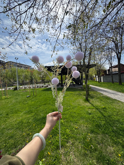 Floare Artificială Decorativă Tip Ramură cu Biluțe Pufoase, Diverse Culori, 1 buc
