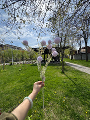 Floare Artificială Decorativă Tip Ramură cu Biluțe Pufoase, Diverse Culori, 1 buc