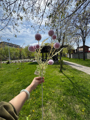 Floare Artificială Decorativă Tip Ramură cu Biluțe Pufoase, Diverse Culori, 1 buc