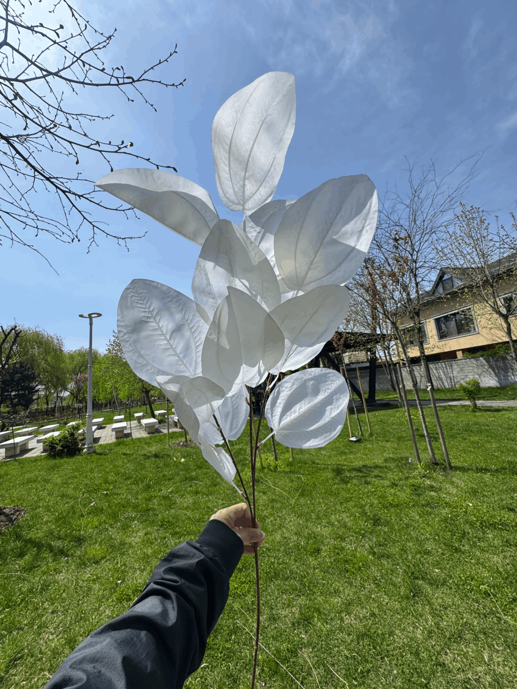Ramură Artificială Decorativă cu Frunze Mari 70 cm, Diverse Culori, 1 buc