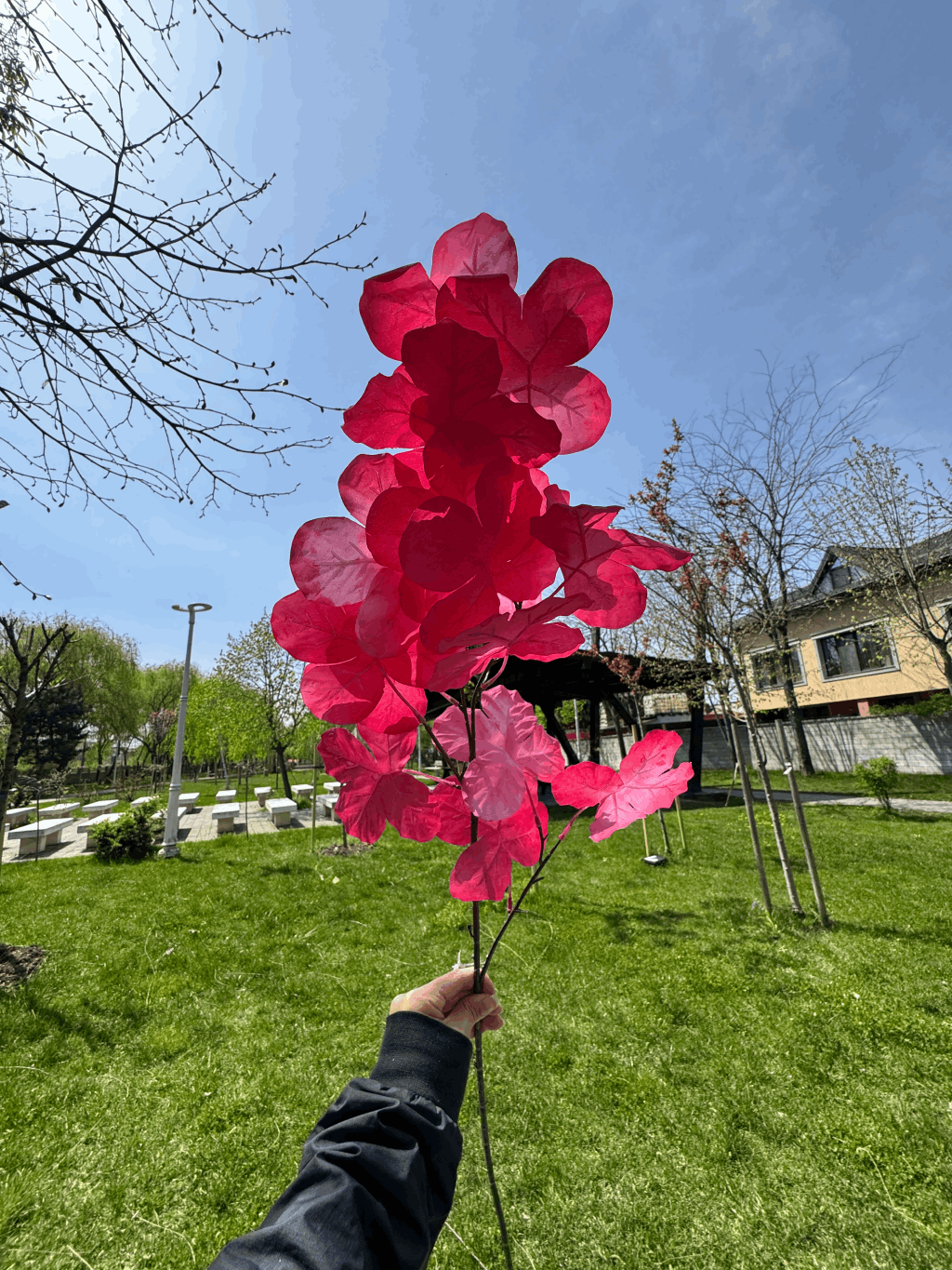 Floare Artificială Decorativă Tip Ramură cu Flori Albe, Diverse Culori, 1 buc