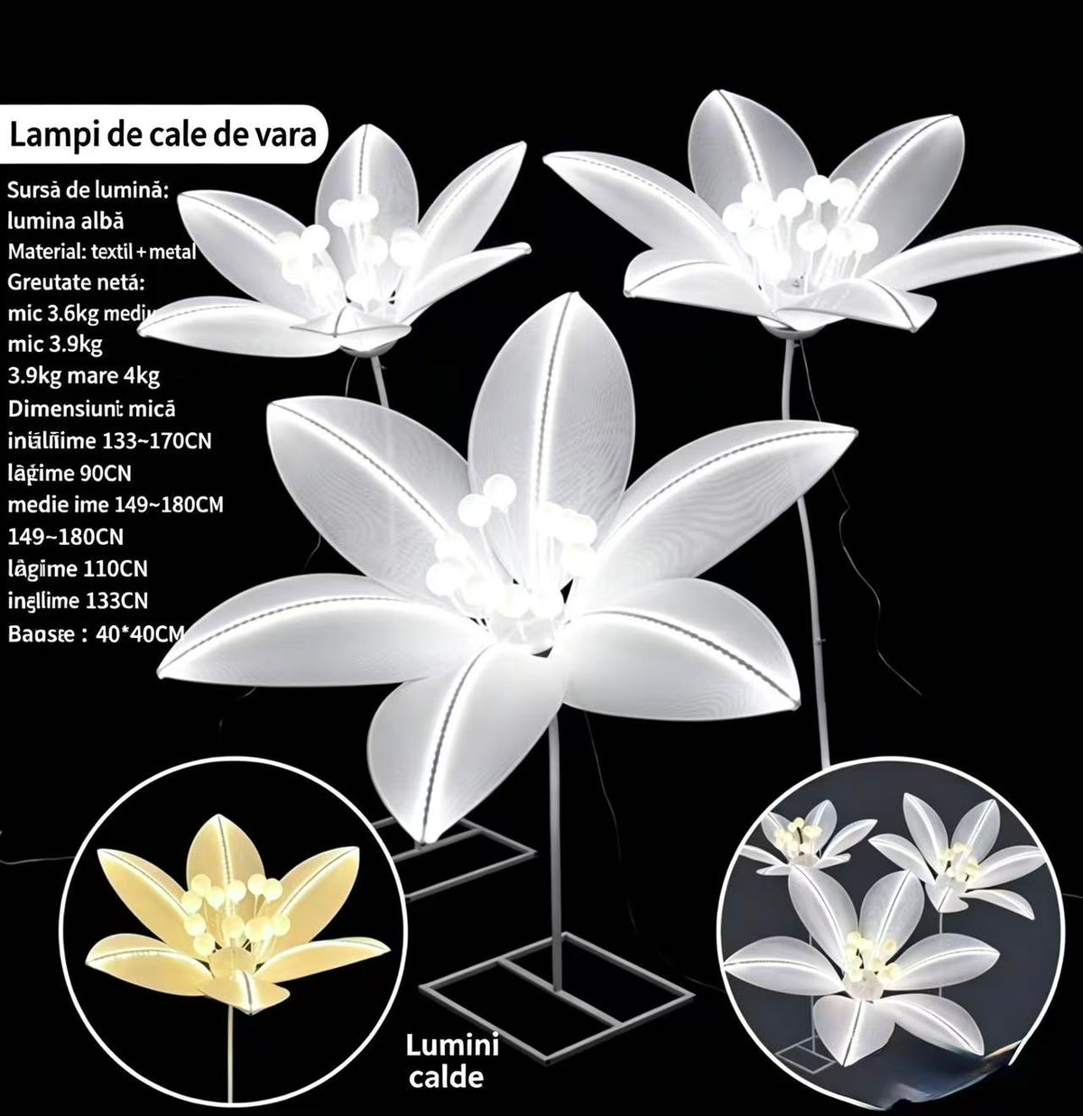 Set 3 Lampi Decorative Tip Crin LED, Lumina Calda, Inaltime Reglabila