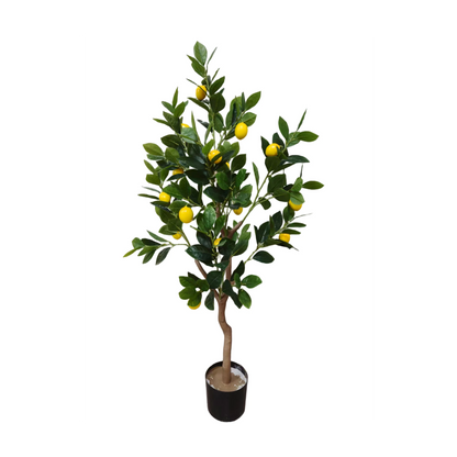 Copac artificial decorativ cu fructe galbene, ghiveci negru, 120 cm