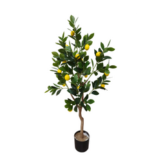 Copac artificial decorativ cu fructe galbene, ghiveci negru, 120 cm