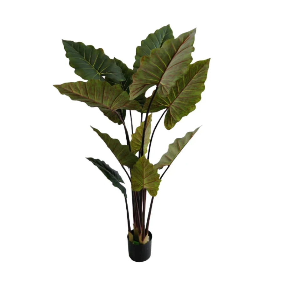 Planta artificiala decorativa cu frunze mari verzi, ghiveci negru, 160 cm