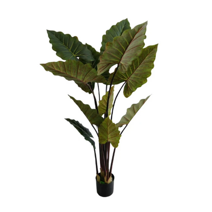 Planta artificiala decorativa cu frunze mari verzi, ghiveci negru, 160 cm