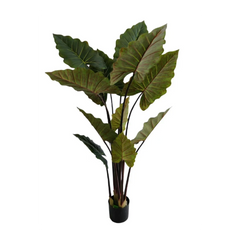 Planta artificiala decorativa cu frunze mari verzi, ghiveci negru, 160 cm