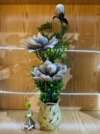 Aranjament floral decorativ artificial în vază, 68 cm, gri-bej