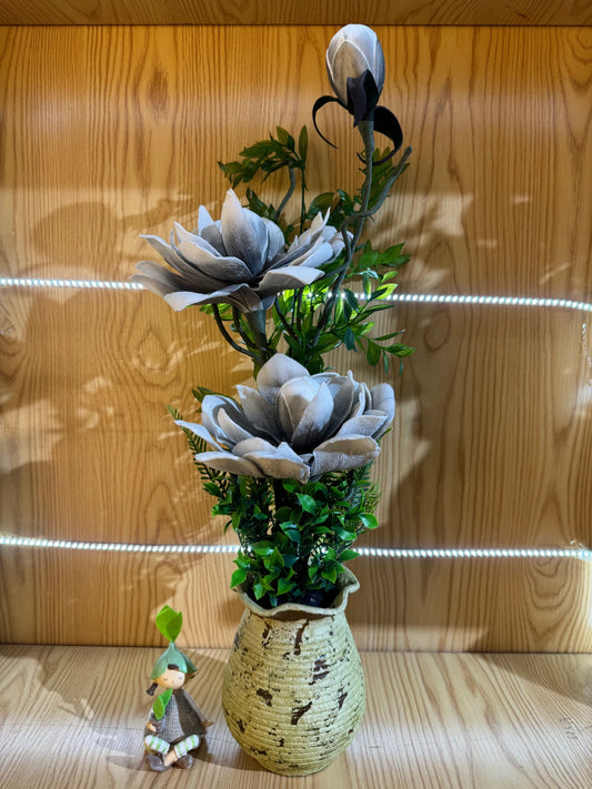 Aranjament floral decorativ artificial în vază, 68 cm, gri-bej