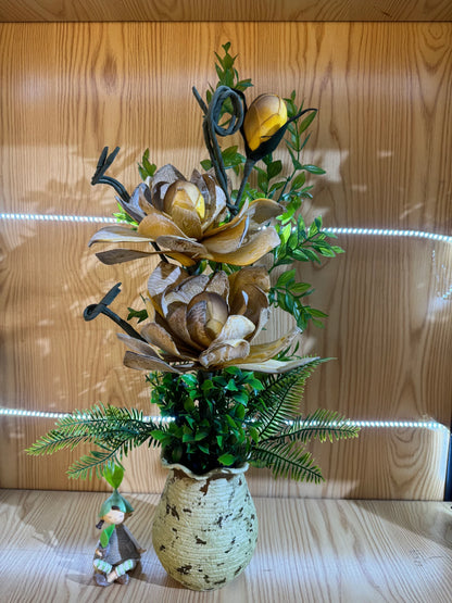 Aranjament floral decorativ artificial în vază, 68 cm, gri-bej