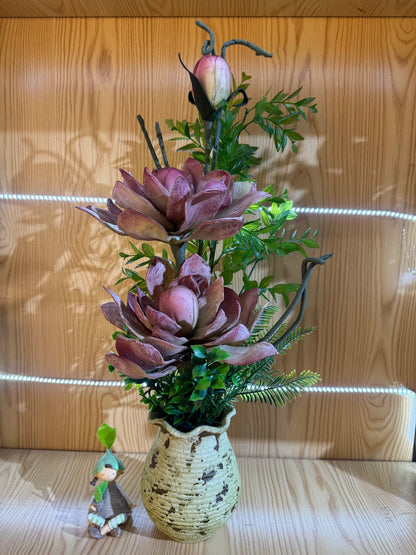 Aranjament floral decorativ artificial în vază, 68 cm, gri-bej