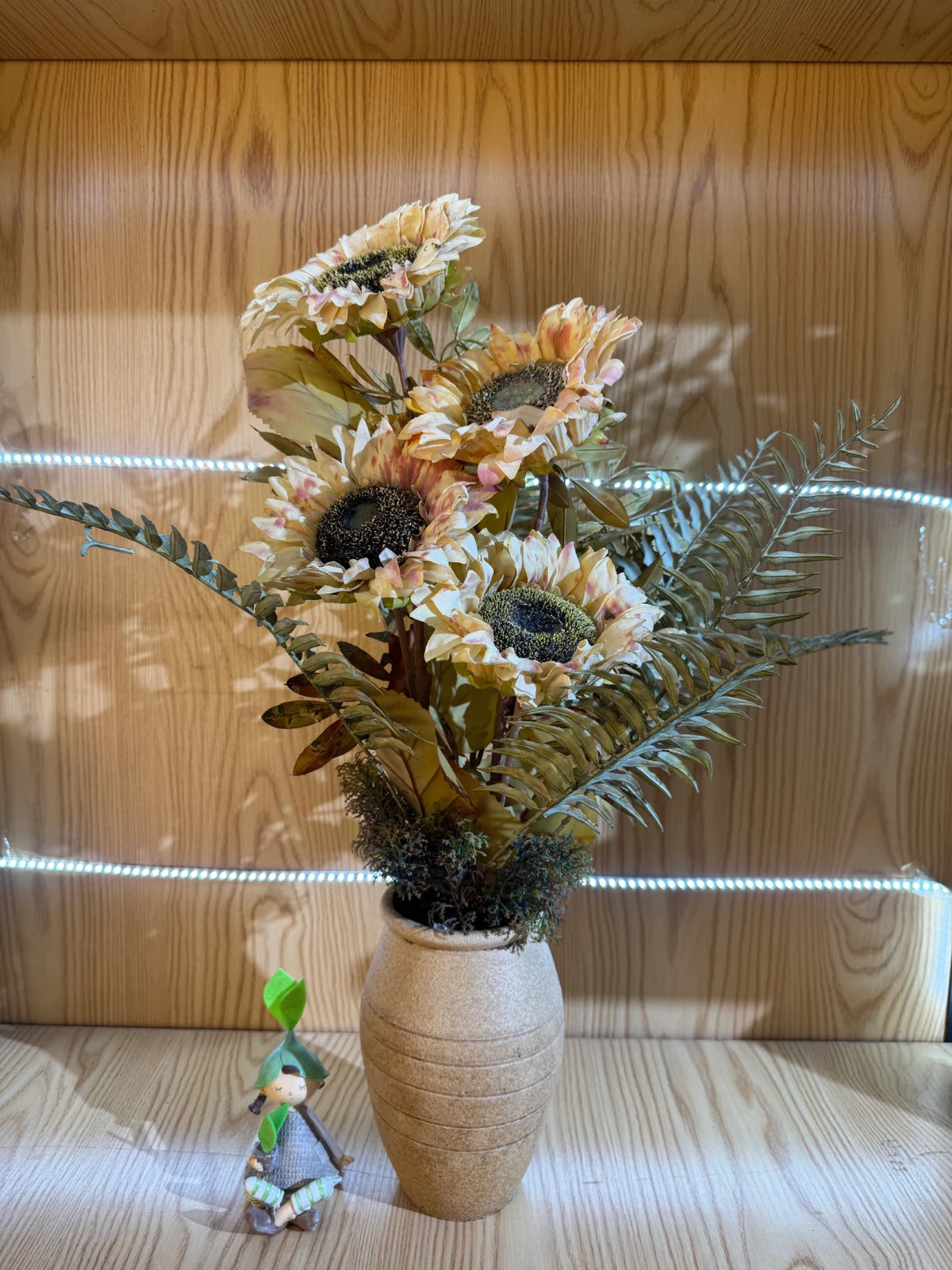 Aranjament floral decorativ artificial cu floarea-soarelui în vază, 20 x 70 cm
