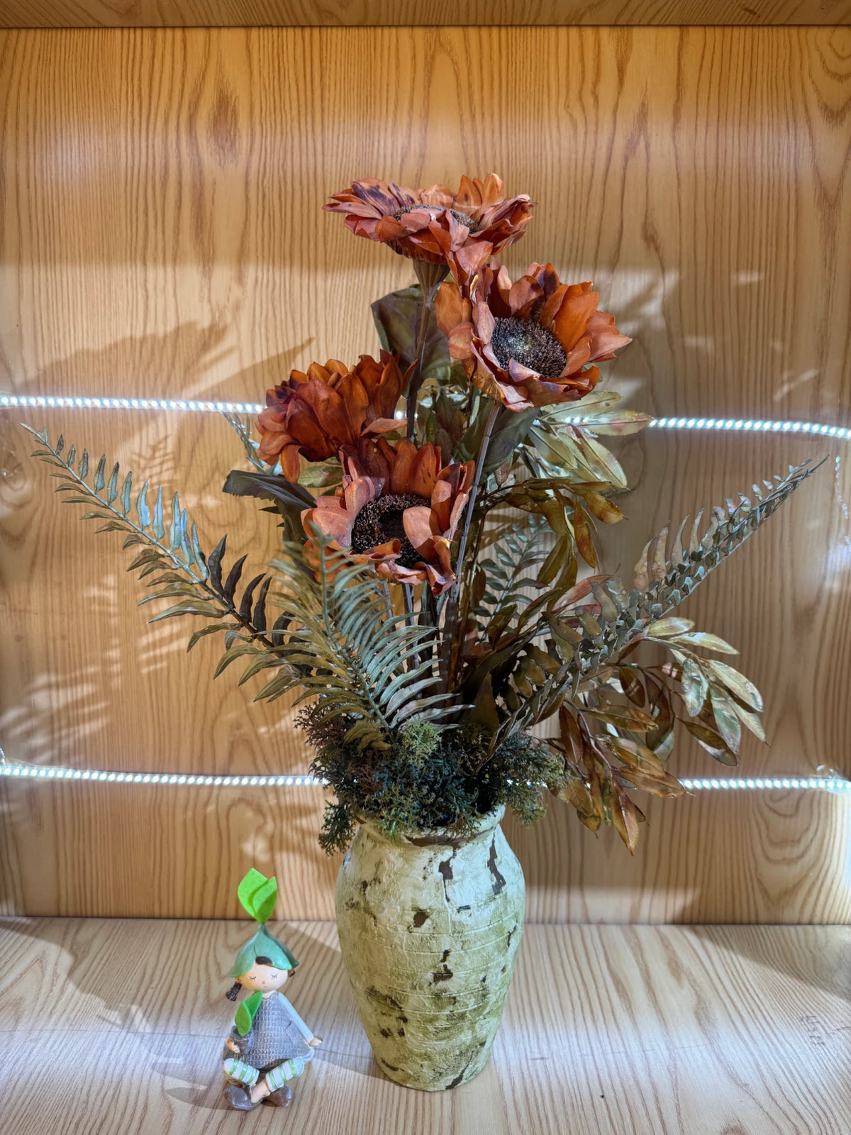 Aranjament floral decorativ artificial cu floarea-soarelui în vază, 20 x 70 cm