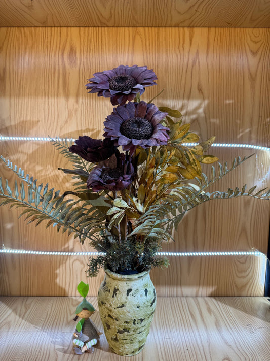 Aranjament floral decorativ artificial cu floarea-soarelui în vază, 20 x 70 cm