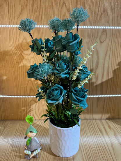 Aranjament floral decorativ în ghiveci alb, 58 cm, diverse culori