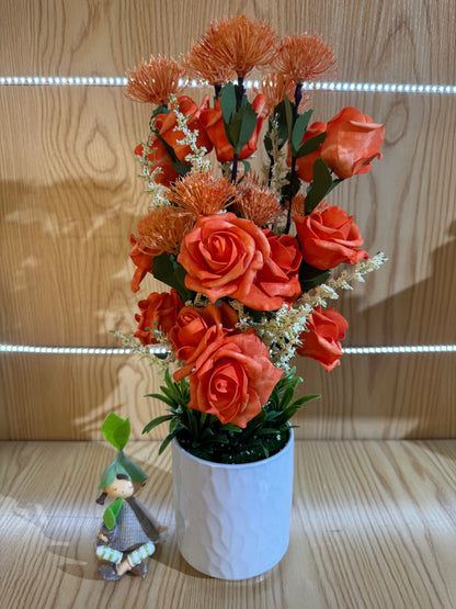 Aranjament floral decorativ în ghiveci alb, 58 cm, diverse culori
