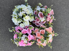 Buchet artificial cu trandafiri roz și frunze decorative, 28 capete, 40 cm, Ruyidecor