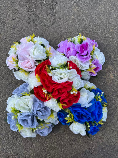 Buchet artificial cu flori decorative, 11 capete, 40 cm, diverse culori, Ruyidecor