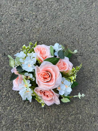 Buchet artificial cu flori si frunze decorative, 10 capete, 35 cm, diverse culori, Ruyidecor
