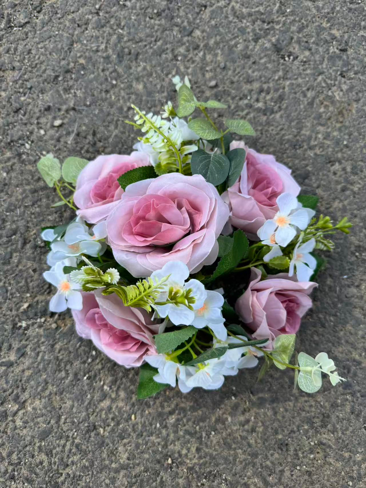 Buchet artificial cu flori si frunze decorative, 10 capete, 35 cm, diverse culori, Ruyidecor