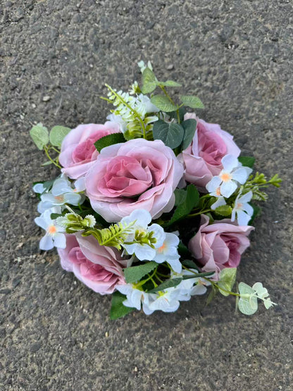Buchet artificial cu flori si frunze decorative, 10 capete, 35 cm, diverse culori, Ruyidecor