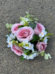 Buchet artificial cu flori si frunze decorative, 10 capete, 35 cm, diverse culori, Ruyidecor