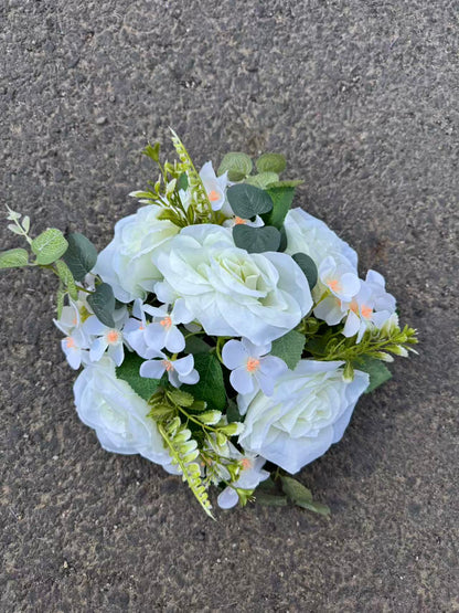 Buchet artificial cu flori si frunze decorative, 10 capete, 35 cm, diverse culori, Ruyidecor