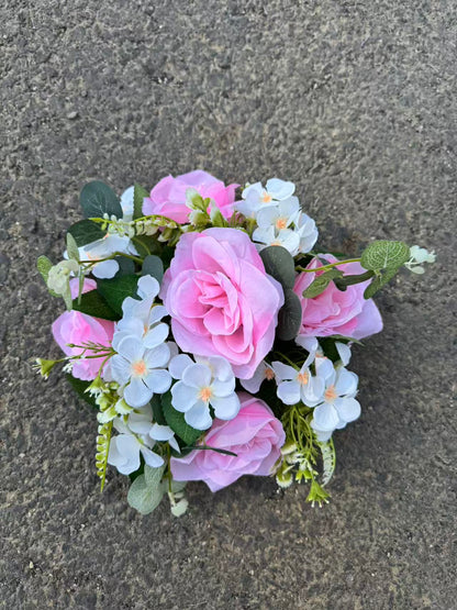 Buchet artificial cu flori si frunze decorative, 10 capete, 35 cm, diverse culori, Ruyidecor