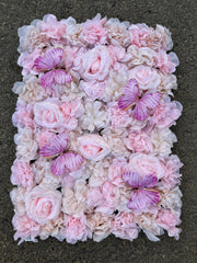 Panou decorativ cu flori artificiale și fluturi, diverse culori, 40x60 cm, 1 bucata
