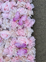 Panou decorativ cu flori artificiale și fluturi, diverse culori, 40x60 cm, 1 bucata