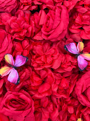 Panou decorativ cu flori artificiale și fluturi, diverse culori, 40x60 cm, 1 bucata